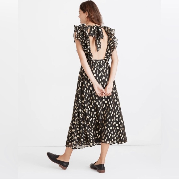 *ISO* XS Madewell Metallic Clipdot Ruffle Midi Dress - Picture 2 of 2